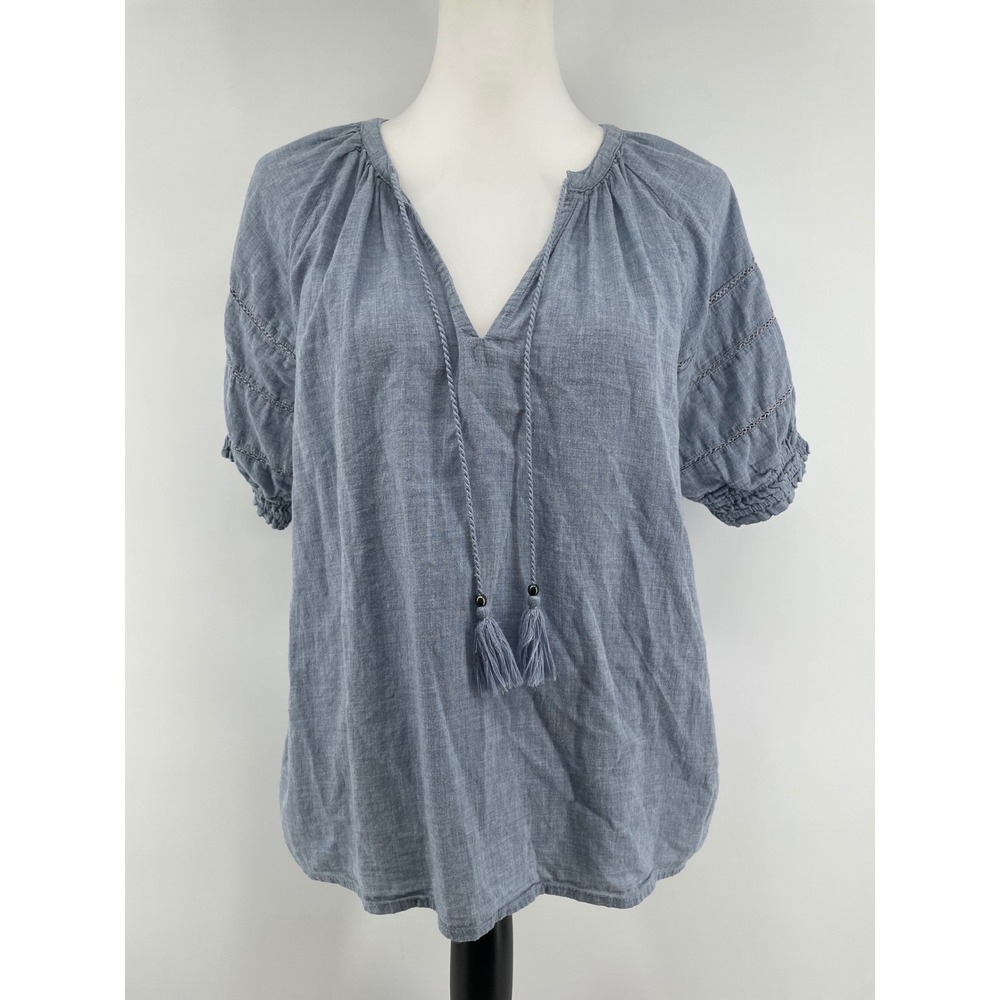 Anthro Sundays Peasant Top Womens Small Blue Coastal Boho Cottagecore Romantic